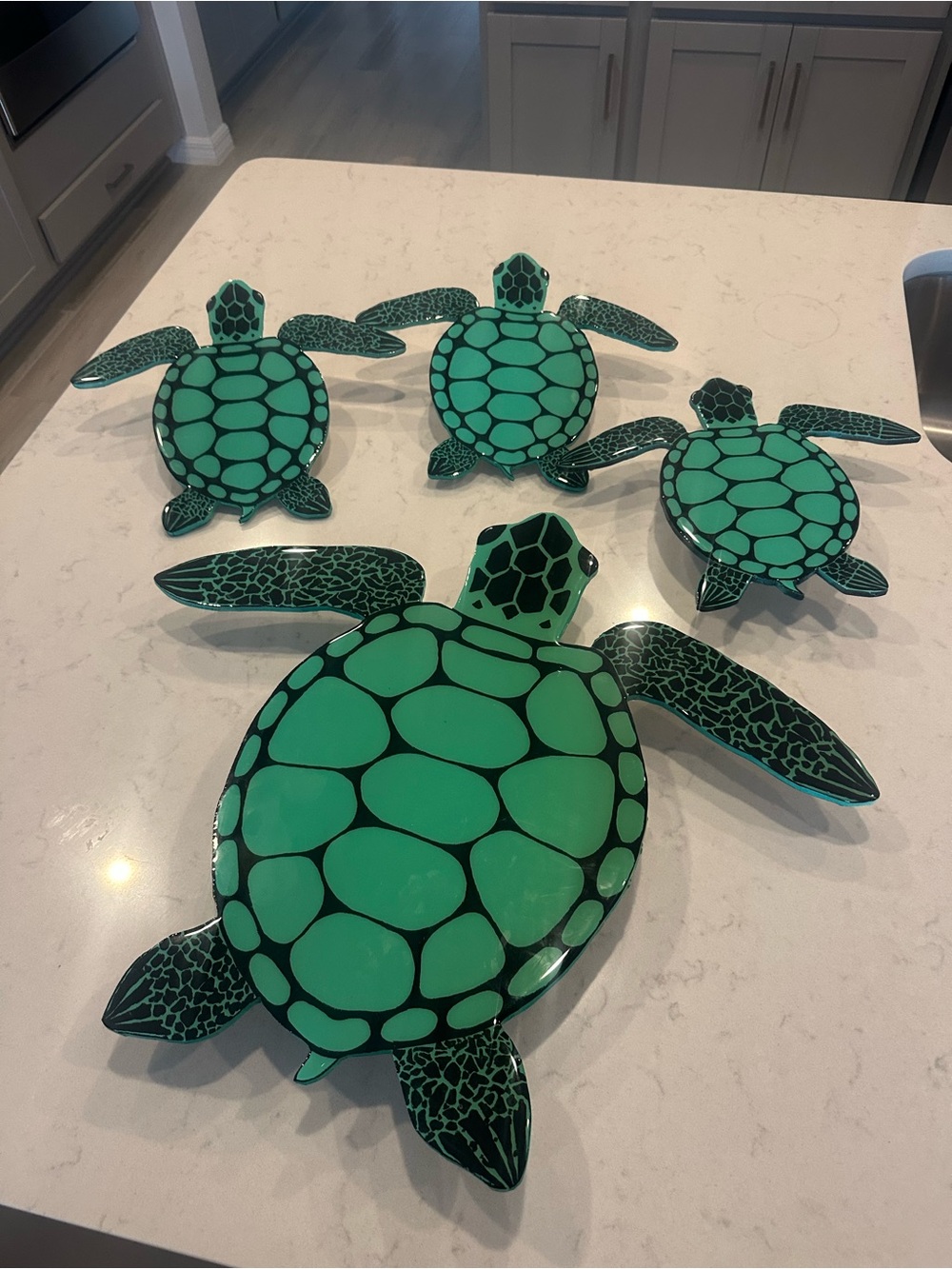 Handmade Sea Turtle Wall Accent Set in Teal-Green